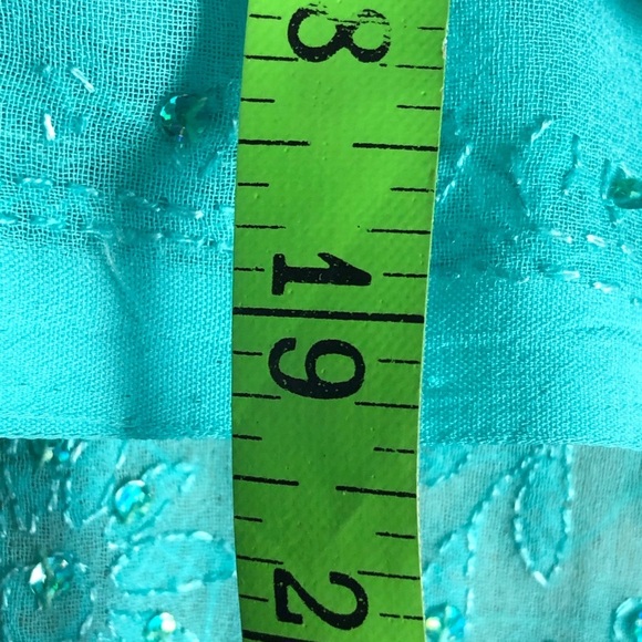 - Womens Aqua Blue & Sequins Sheer Top. Small - Picture 8 of 9